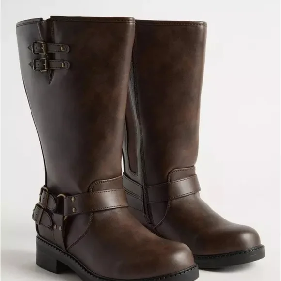 Torrid Brown Combat Moto Boots with Buckle Details - Picture 1 of 6